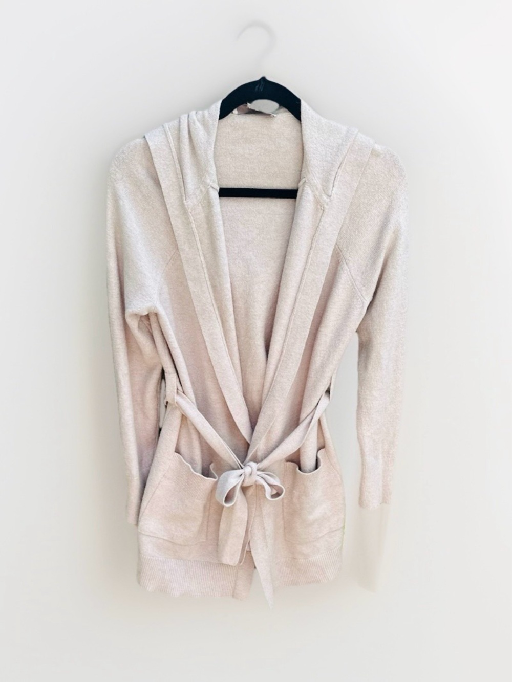 LOFT Soft Knit Hooded Cardigan in Light Taupe